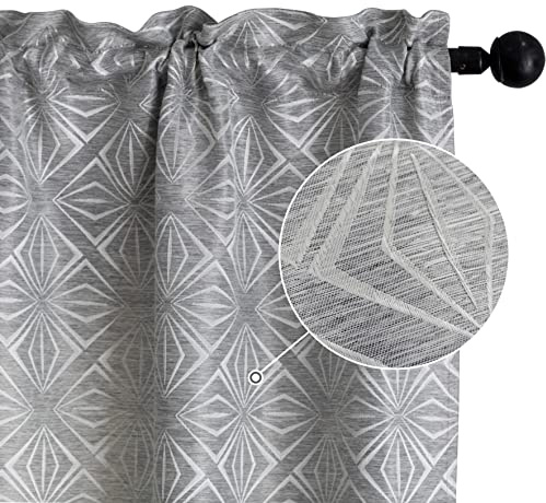GIRASOLE HOME Coppia Tende Jacquard Semi Oscuranti Fantasia Rombi Tenda Filtrante per Soggiorno Camera e Interni 2 Pannelli con Tasca (70x145cm, Grigio)