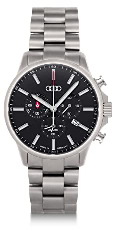 Audi Collection Reloj cronógrafo para Hombre, Titanio sólido, manecillas e índices Fluorescentes, con Logotipo de Anillas, Plateado/Negro 3102200200