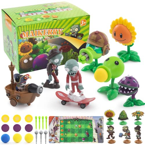 Maikerry 7pcs PVZ Figurines Set Plants Toys Great Birthday Christmas for Boys and Girls -with Battlefield Map