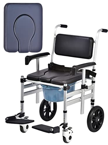 HEBEHO Toilettenstuhl mit Rollen, Gepolstertere Sitzfläche Toilettenrollstuhl, Klappbarer Klostuhl, Aluminium-Duschstuhl mit Rollen