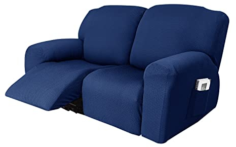 YLZBA 6-Teiliger Stretchhusse für Relaxsessel,Recliner Schonbezüge Jacquard Stretch Sofa Bezug Für Relaxsessel Liegestuhl,LiegesofabezüGe, Möbelschutz mit Seitentasche,Waschbarer(Navy)