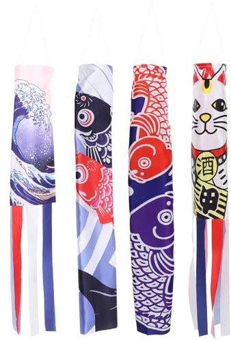 ABOOFAN 4pcs Carp Streamer Japandi Decor Flags Outdoor Flags Fish Flag Fish Wind Streamer Rainbow Fish Windsock Japanese Restaurant Flag Outdoor Windsock Hanging Windsock Animal