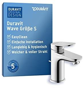 Duravit Wave Waschtischarmatur, Größe S (Auslauf Höhe 77 mm), Wasserhahn Bad mit Zugstangen-Ablaufgarnitur, Armatur Waschbecken, Chrom