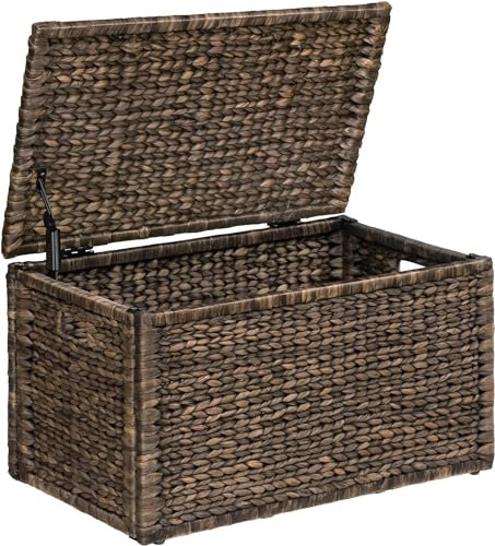 eHemco Heavy-duty Water Hyacinth Wicker Storage Trunk with Metal Frame, 30 by 17.5 by 17.5 Inches, Brown Wash