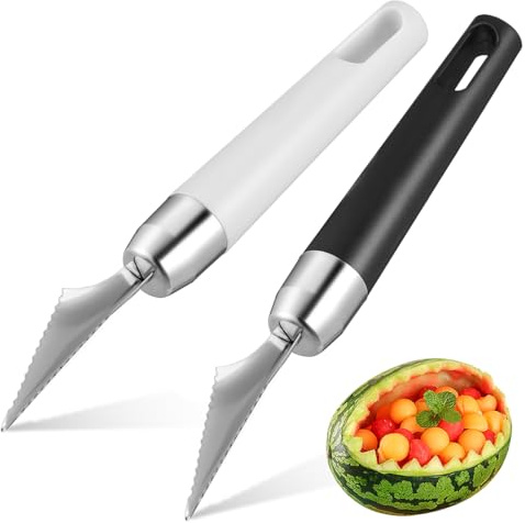VILLCASE 2pcs Stainless Steel Fruit Carving Knife, V-Shaped Fruit Carving Graver Food Engraving Cutting Tool for Home Kitchen Dining Table Diy Craft