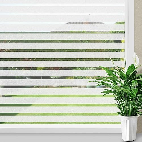 Fueegue Fensterfolie mit Streifenmuster Sichtschutzfolie Fenster mit statischer Haftung Milchglasfolie Fensterbilder Selbsthaftend Blickdicht
