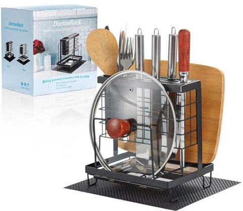Universal Knife Block Holder, Kitchen Knife Holder Storage Organizer, Kitchen Utensils Holder, Cutting Board Rack, Pot Pan Lid Holder with Non-Slip Pad for Counter, Cabinet (Black)