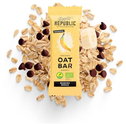 HARVEST REPUBLIC Organic Oat Bar Banana Bread | Bio Energie Haferriegel 15 x 60 g | Bananen Müsliriegel mit echten Bananenstücken | Nartürliches Protein | Vegan | Glutenfrei | Natürliche Zutaten