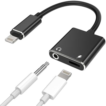 Lightning to 3.5mm Splitter Audio Charger Dongle Cord (2 in 1)for iPhone AUX Adapter Headphone Jack Cable for Apple MFI Certified for iPad 11 12 13 14 Pro Max 7 8 Plus X XS Earphone Charging Converter