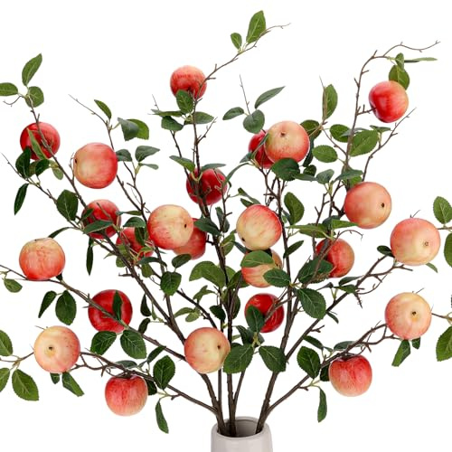 Gresorth Realistic Fake Apple Bouquet Decoration Pink Artificial Lifelike Plant Stem Faux Fruit Bouquet Birthday Christmas Theme Décor 3pcs