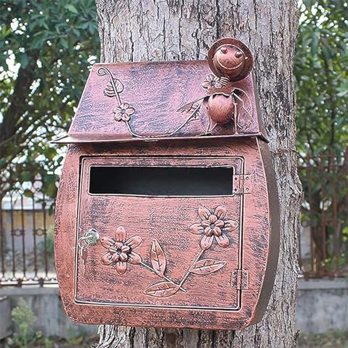 Briefkasten Zur Wandmontage, Vintage-Briefkasten Aus Eisen Im Used-Look, Krempendesign, Wasserdicht, Rostfreier Briefkasten Mit Schlüsselschloss Für Zaun, Hauswand, Fenster, Villa