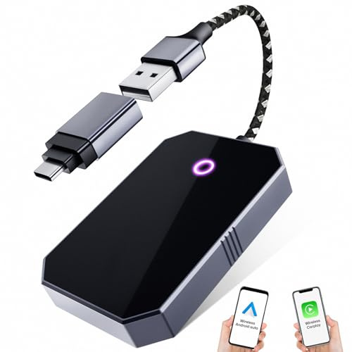 GOQELK Adaptador inalámbrico Carplay 2024, 2 en 1 para coche Android, adaptador inalámbrico Carplay y Android Auto, admite actualización en línea, Plug & Play, Carplay con cable o Android Auto a