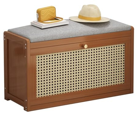 Bambus Klein Schuhschrank,schuhschrank Rattan,Schuhkipper,Mit Schuhhocker,Schuhwechselhocker,70x25x45cm,Wohnzimmer, Schlafzimmer,Flur Freistehender Klein Shoe Cabinet.