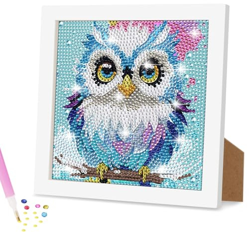 Ainiv Diamond Painting mit Holzrahmen, DIY Cartoon Diamond Painting Bilder | Malen Nach Zahlen Diamant Painting, 5D DIY Diamant Painting Bilder Tiere für Home Wand Decor-Eule