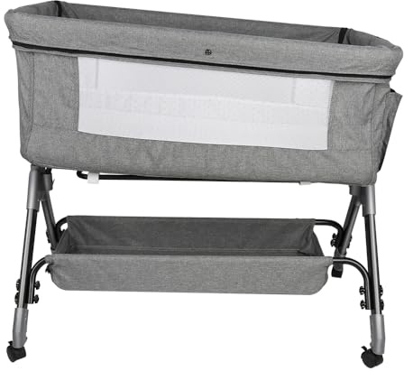 HUOLE Beistellbett Baby,4-stufig Höhenverstellbar,3 in 1 Babybett und Babywiege,Kinderbett mit Rollen,Moskitonetz, 20° Neigung Babybett, 104 * 52 * 100-110cm – Leinengrau