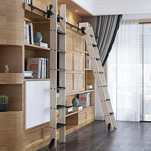 Einziehbar Rollbibliothek Leiter Schienenschiene - Schiebeleiter-Hardware-Kit, Scheunentor-Schiebetür-Set, 100–800 Cm, Schiebeleiter, Komplettes Hardware-Set, Mit Bodenrollen(100cm(3.3 ft) track kit)