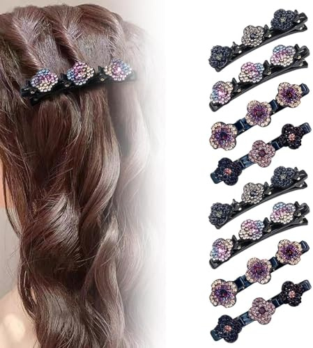 Haarspange mit funkelnden Kristallsteinen, für Flechtfrisuren, Strass-Haarspangen für Damen und Mädchen, elegante Haarstyling-Clips, gemischt, 8 Stück