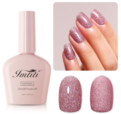 Imtiti UV Nagellack Glitzer, 10ML Rosé Gold Glitzer UV Gel Nagellack Soak Off Led Gel Nail Polish Herbst Winter DIY Nagel Kunst Starter Maniküre Salon Gellack Kit