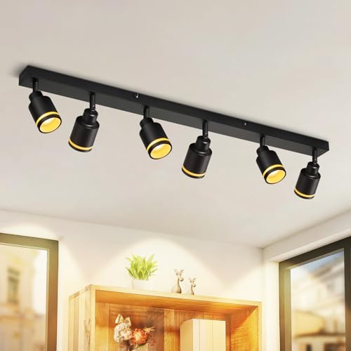 Deckenstrahler LED 6 Flammig Deckenlampe für Schlafzimmer GU10 Schwenkbar | Deckenleuchte Schwarz Deckenspots Metall Wohnzimmer Modern Spotlight für Schlafzimmer Esszimmer Büro (Ohne Leuchtmittel)