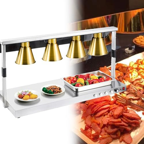 Luci scaldavivande commerciali, luci scaldavivande, luci scaldavivande per buffet di pizza da 1/2/3/4 teste, piano del tavolo in acciaio inossidabile, per ristorante di cucina a buffet, Gold-fourhea