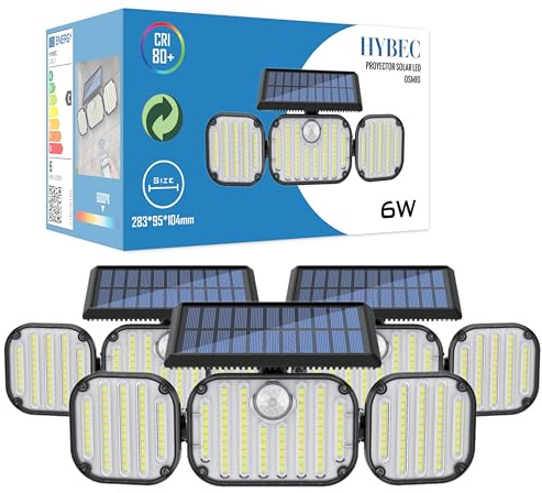 HYBEC - Lámpara solar con detector de movimiento, foco LED para exterior jardín, lámpara solar con luz (pack de 3)