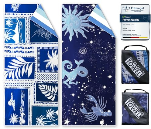 Beach Towels For Adults Extra Large - 2 Pack 200x90cm Lightweight microfibre beach towel with Mesh Bags, Double Sided Sand Free Absorbent Quick Dry Microfibre Towel for Pool, Gym, Camping & Travel