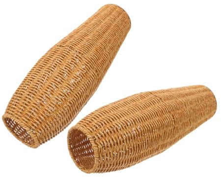 Jarrón Alto Suelo de Plástico Tejido Marrón, 2 Piezas | Estilo Rústico Simple y Elegante, Acabado Tejido, Baja Manutención, No se Deforma ni Pierde Color