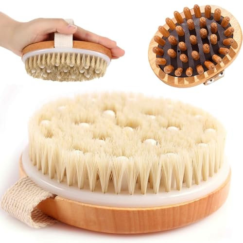 Aililong Spazzola secca Corpo Spazzola per Gambe 2-Pack con Manico in Legno, Spazzola Corpo setole Naturali per drenaggio linfatico, Spazzola per Corpo Secco con Effetto esfoliante.