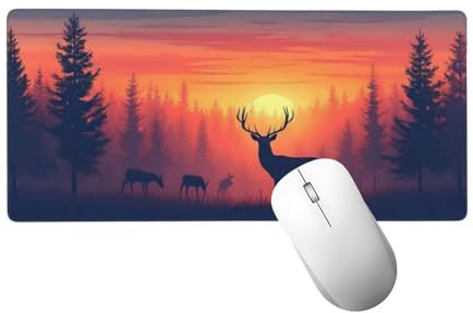 Mauspad XXL 600x300x3mm, Mausepad Sonnenuntergang Schreibtischunterlage Großes REH Mauspad mit Vernähten Kanten, Wasserdicht und Rutschfest, Abwaschbar Gaming Mausepad für Gaming,Büro,Zuhause H-470