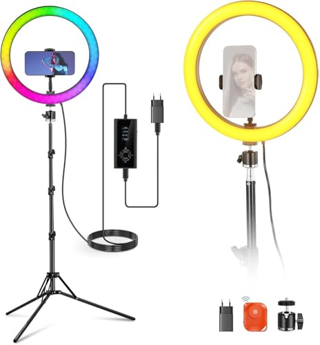 NEEWER 12 Aro de Luz con Trípode Compatible con iPhone, 24W LED RGB Ring Light con Soporte para Móvil para Selfie Estudio Fotografía Vídeo Maquillaje Pestañas Streaming, 2500-10000K CRI95+, RH12C