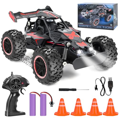 PATEMZON Voiture Tout Terrain Télécommandée 1:18, RC Truggy, Offroad, LED, 2 Batteries, 2.4GHz, Enfant Cadeau Unisex