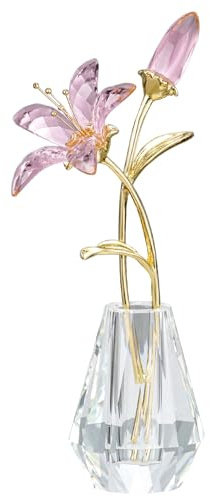 RONG KRISTO Crystal Lily Figurine, Glass Flowers with Stem, Flower Collectible Gifts for Woman, Wedding Party Decor, Pink
