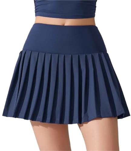 WLIHDB tenniskjol veckad tenniskjol för kvinnor, sportkjol med hög midja, lätta sportiga kortkjolar med ficka för flickor (Deep Blue, L)