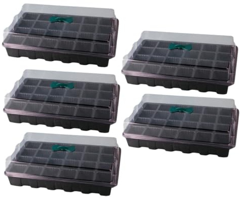 UTHCLO 5 Set Vassoi Germinazione Piante con Celle Vasi Semina Idroponici Staccabili con Coperchi Trasparenti Ventilati e Maniglia Kit Semenzaio Impilabile per e Piantine