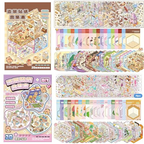 40pcs Stickers 3d Scene Miniatur Haus Book Sticker Diy Scene | Miniaturlandschaftsaufkleberbuch Miniatur Haus Sticker 3d Mit Pinzette Geeignet FüR Erwachsene Kinder Und Jugendliche