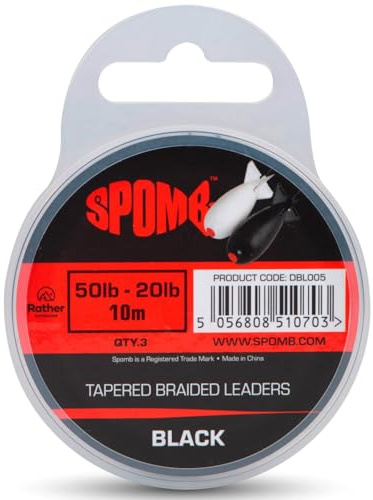 Spomb Tapered Braided Leader 50-20lb Black 10m Qty 3 DBL005