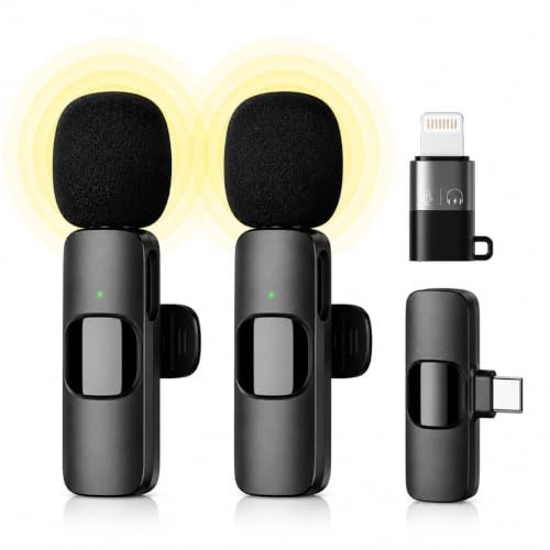 Qhot Kabelloses Lavalier Mikrofon für iPhone, Android & Handy – Mini mikrofon mit USB-C & Lightning, 10h Akkulaufzeit, 2,4 GHz Wireless Microphone für Vlog, Video, Interview & Podcast (Schwarz)