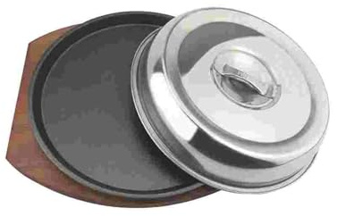 XIUsheUA Assiette à steak en fer 1 ensemble de plaques cuisson Teppanyaki en fonte avec manche bois, plateau barbecue antiadhésif, poêle à steak, plaque gril fer, cuisine, salle manger