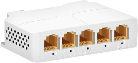 5-ports Gigabit PoE-förlängare 1 in 4 ut-IEEE 802.3af/at, 90W till 30/60W ut PoE-repeater 10/100/1000Mbps, VLAN & Förläng till 100m, Din-Rail & Väggmonterad PoE-genomgång Switch Plug & Play (5