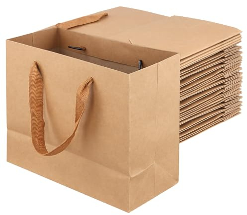 SINJEUN 50 Stück Papiertüten mit Henkel, 22 x 18 x 10cm Braun Geschenktüten, Kraftpapiertüten Groß für Geschenke, Shopping, Verpackung