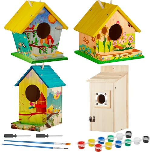 Liliful Kit fai da te per casetta per uccelli in legno, con pennelli e pennelli, per bambini, ragazze, adulti, costruisci pittura, Natale, compleanno, per interni ed esterni (stile elegante)