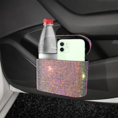 Gettimore Poubelle et boîte de rangement à suspendre pour voiture, motif diamant, blanc