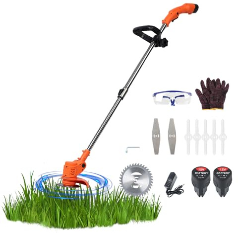Débroussailleuse électrique sans Fil, Coupe Bordures Batterie 12v Rechargeable, Tondeuse à Gazon portative télescopique, Weed Eater électrique Jardin, Coupe Herbe Manuel Puissant (Orange)