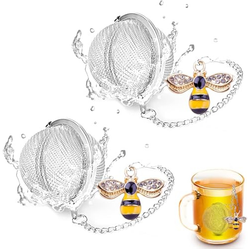 NiceNaiils 2 Stück Teesieb für Losen Tee, Teeei, Tee Ei Mit Bienen-Anhänger, Gewürzsieb zum Mitkochen, Gewürzei, Gewurzkugel zum Kochen