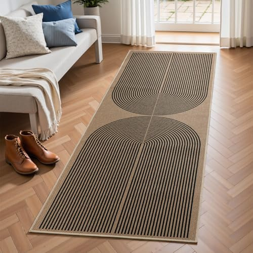 Tuocal Lang Läufer Flur 60x182cm, Jute Aussehen KüchenTeppich rutschfest Waschbar Teppichläufer, Küchenläufer, Flur Teppich für Küche Korridor Schlafzimmer Waschküche