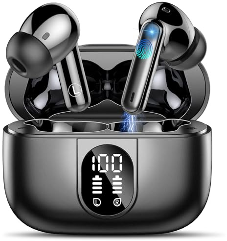 Csasan Wireless Earbuds, 2026 Bluetooth 5.3 Headphones In Ear with 4 ENC Noise Cancelling Mics, 40H Playtime Deep Bass Stereo Bluetooth Ear Buds, IPX7 Waterproof Wireless Earphones, LED Display, Black