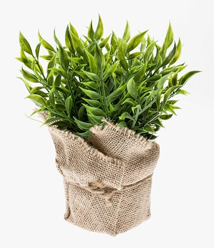 artplants.de Artificial Butcher's broom herb VITUS in a jute bag, green, 9/22cm - Artificial kitchen herb/Fake plant