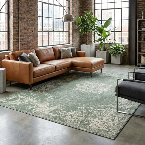 FRAAI | Home & Living Vintage Teppich - Wonder Grün - 140x190 cm | Synthetik, Polypropylen - Kurzflor - Vintage - Klassik, Orientalisch - Wohnzimmer, Esszimmer, Schlafzimmer