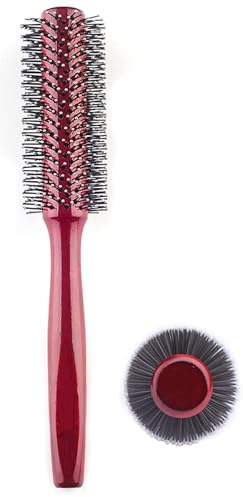 Kleine Rundbürste 40mm mit weichen Nylonborsten, Haarbürsten, Haarbürste für Damen und Herren, für kurzes oder mittellanges Haar und Locken, Holzbürste, rot