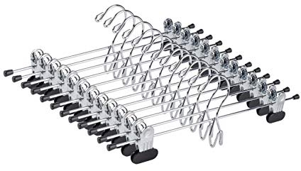 Amber Home 20 Pack Heavy Duty Metal Pants Skirt Hangers, Stackable, Adjustable Clips, Space Saving for Jeans, Slacks